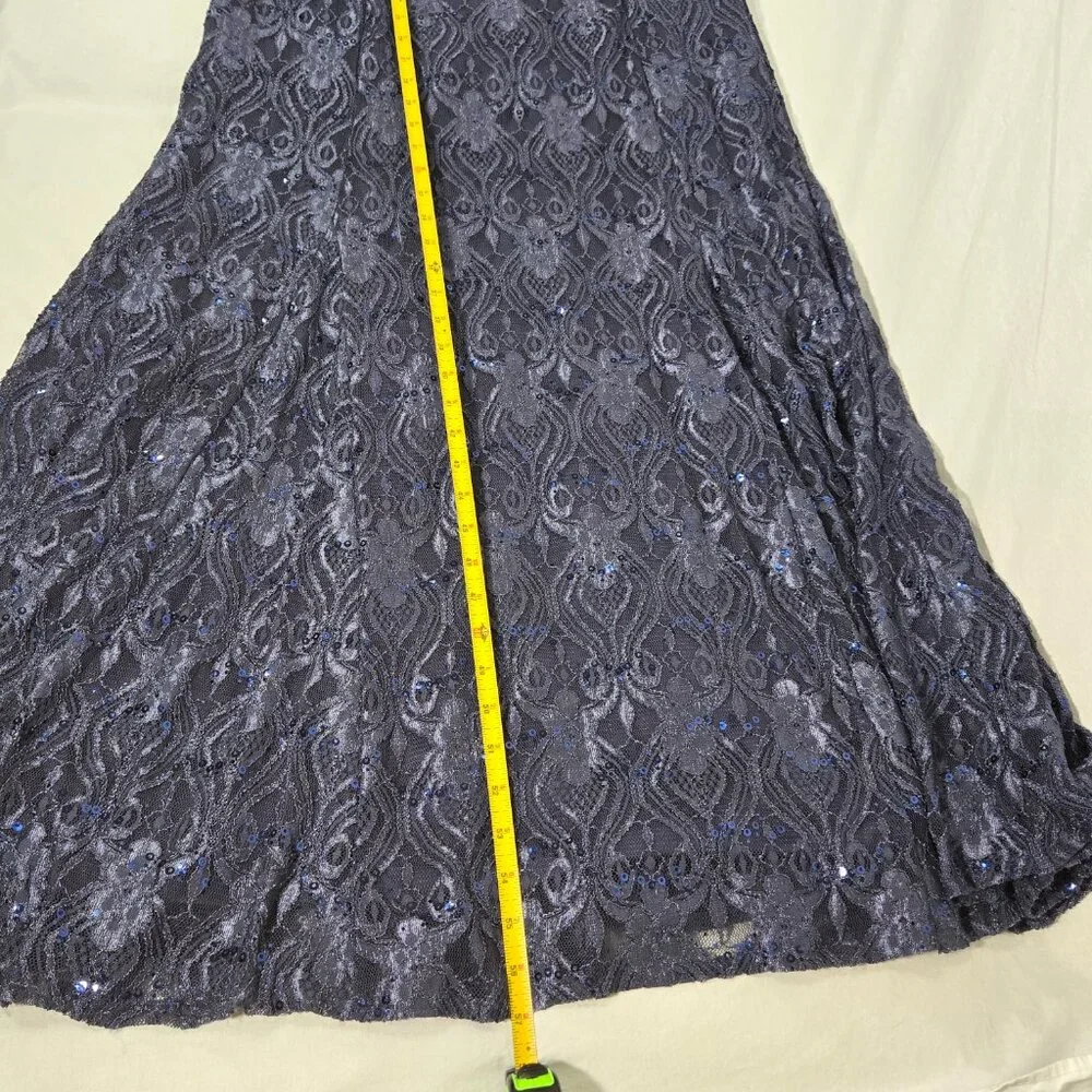 R & M Richards Mother Of The Bride BLUE Sequined Lace Sheer Formal Dress Size 16 - Picture 15 of 17